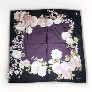 Vintage Nina Ricci 100% Silk Scarf Floral 34 inch Made In Italy Black Purple